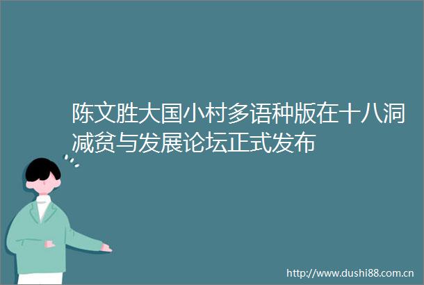 陈文胜大国小村多语种版在十八洞减贫与发展论坛正式发布