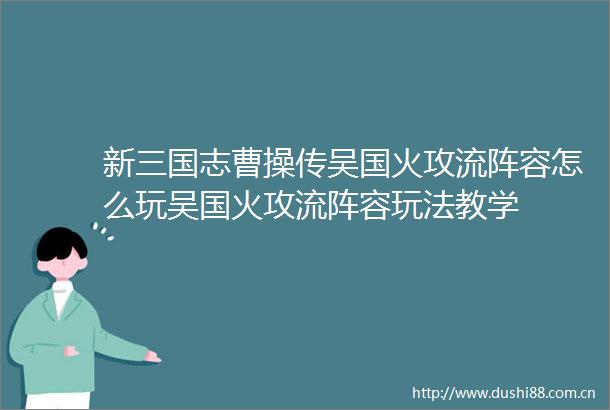 新三国志曹操传吴国火攻流阵容怎么玩吴国火攻流阵容玩法教学