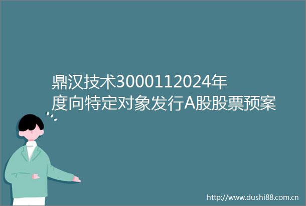 鼎汉技术3000112024年度向特定对象发行A股股票预案