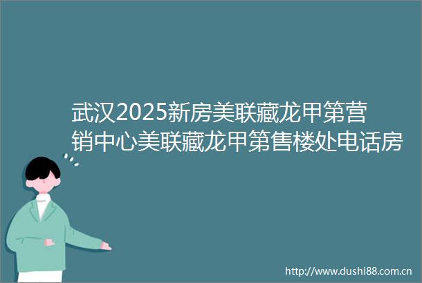 武汉2025新房美联藏龙甲第营销中心美联藏龙甲第售楼处电话房价楼盘介绍