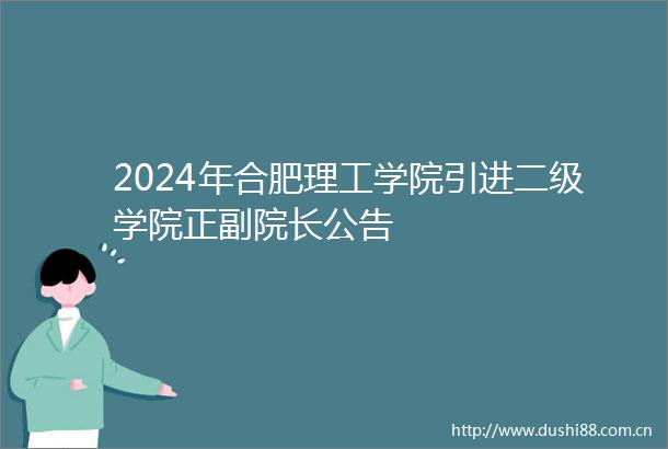 2024年合肥理工学院引进二级学院正副院长公告